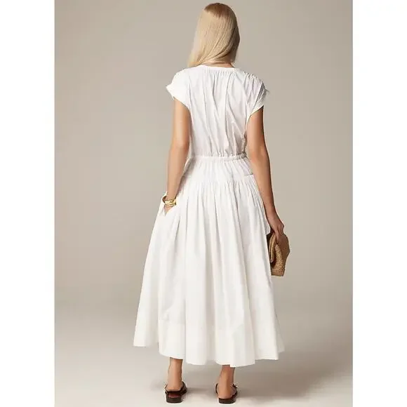 NWT J.Crew Drop Waist Midi Dress In Cotton Poplin White Size Small - Picture 3 of 9